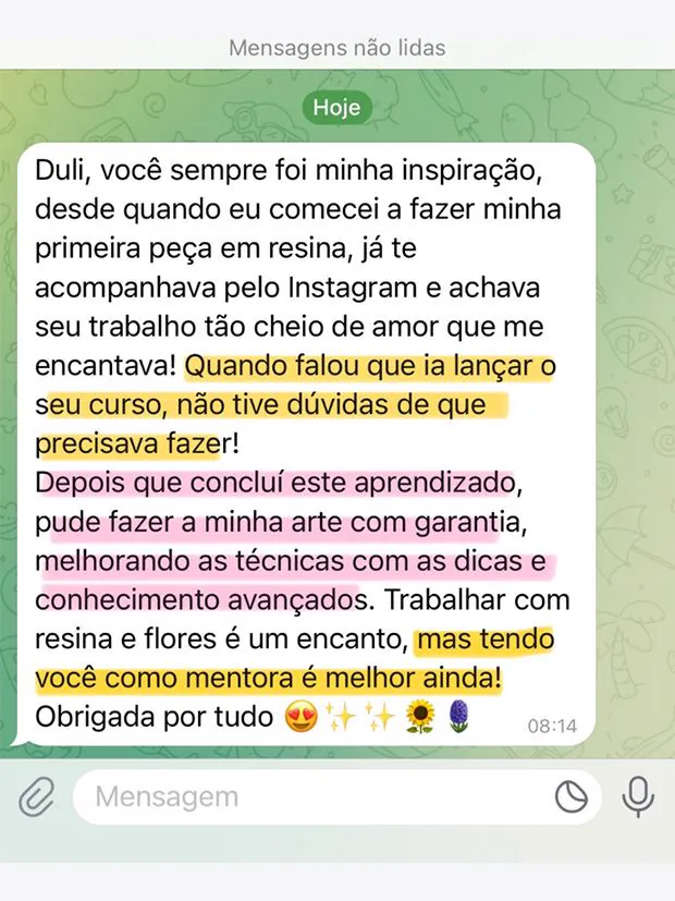 Depoimento de aluna: melhorou as técnicas e encontrou uma mentora